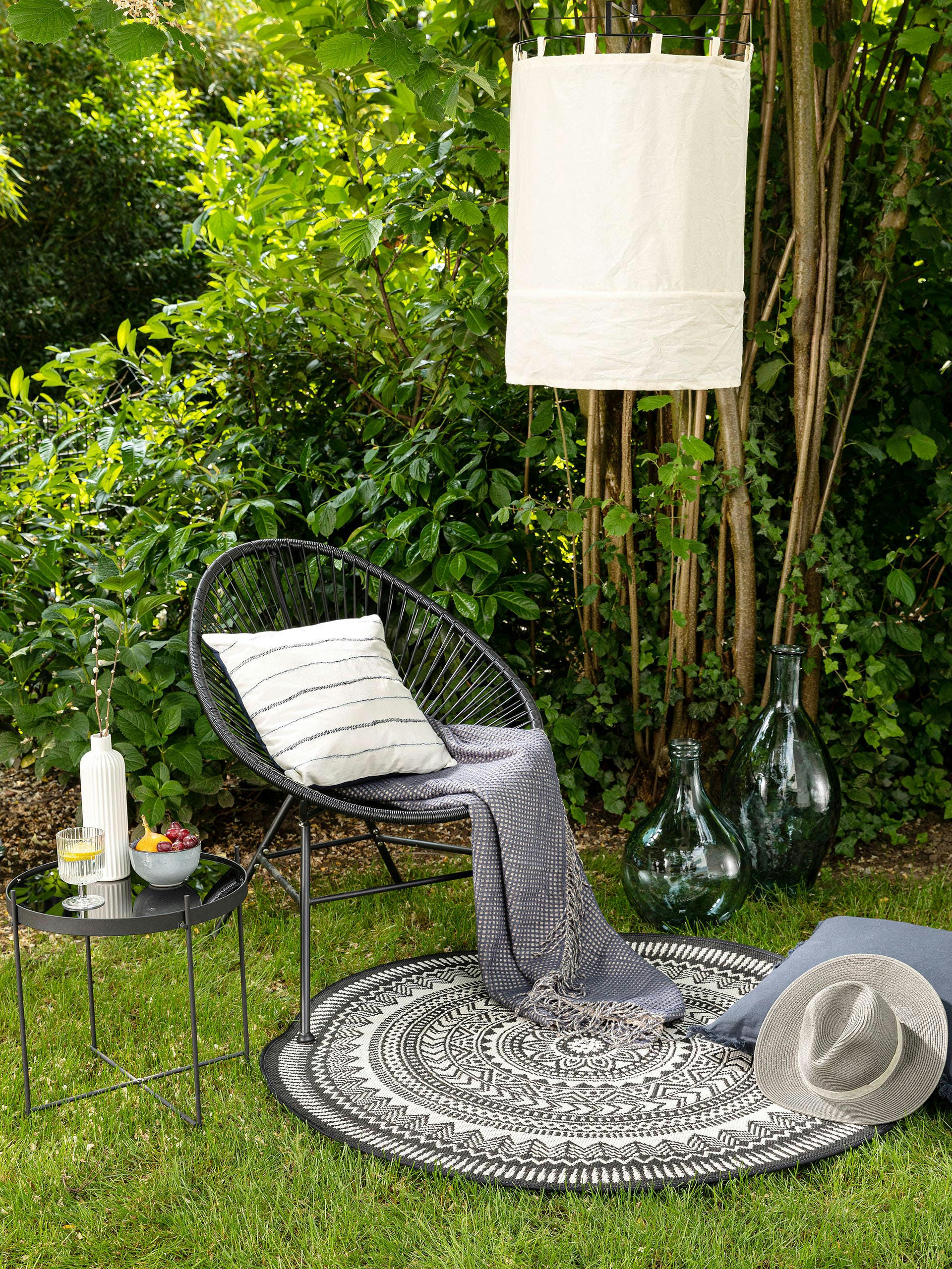 METRO - Tapis d'extérieur & intérieur noir & blanc D 120 rond