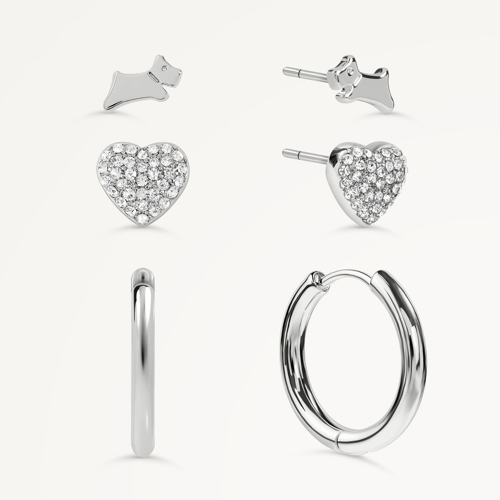 HEART STREET HEART & HUGGIE TRIPLE PACK EAR SILVER