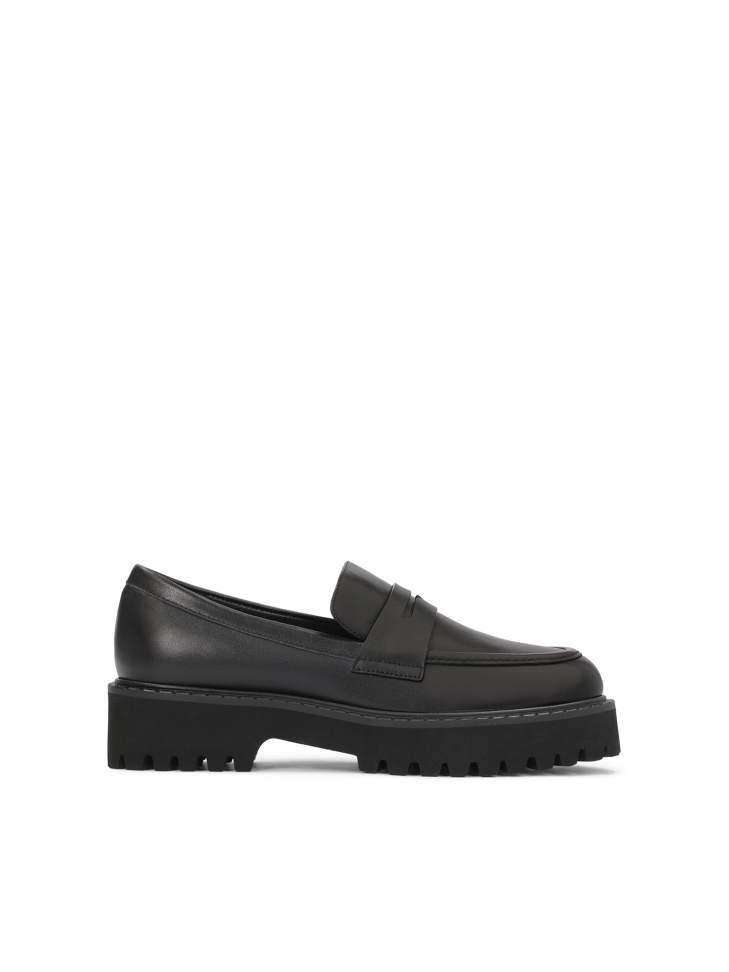 Slip on leather casual shoes on a thick sole