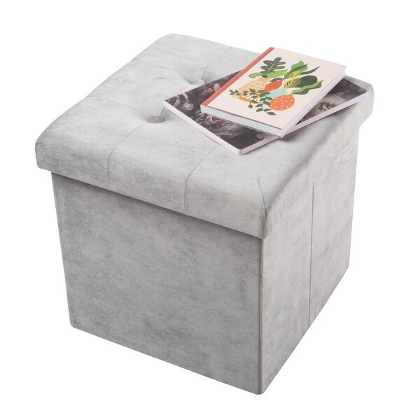 Storage Ottoman - Velvet Tufted Footrest, Toy Chest, or Storage Organizer with Removable Lid by Lavish Home (Square Gray)