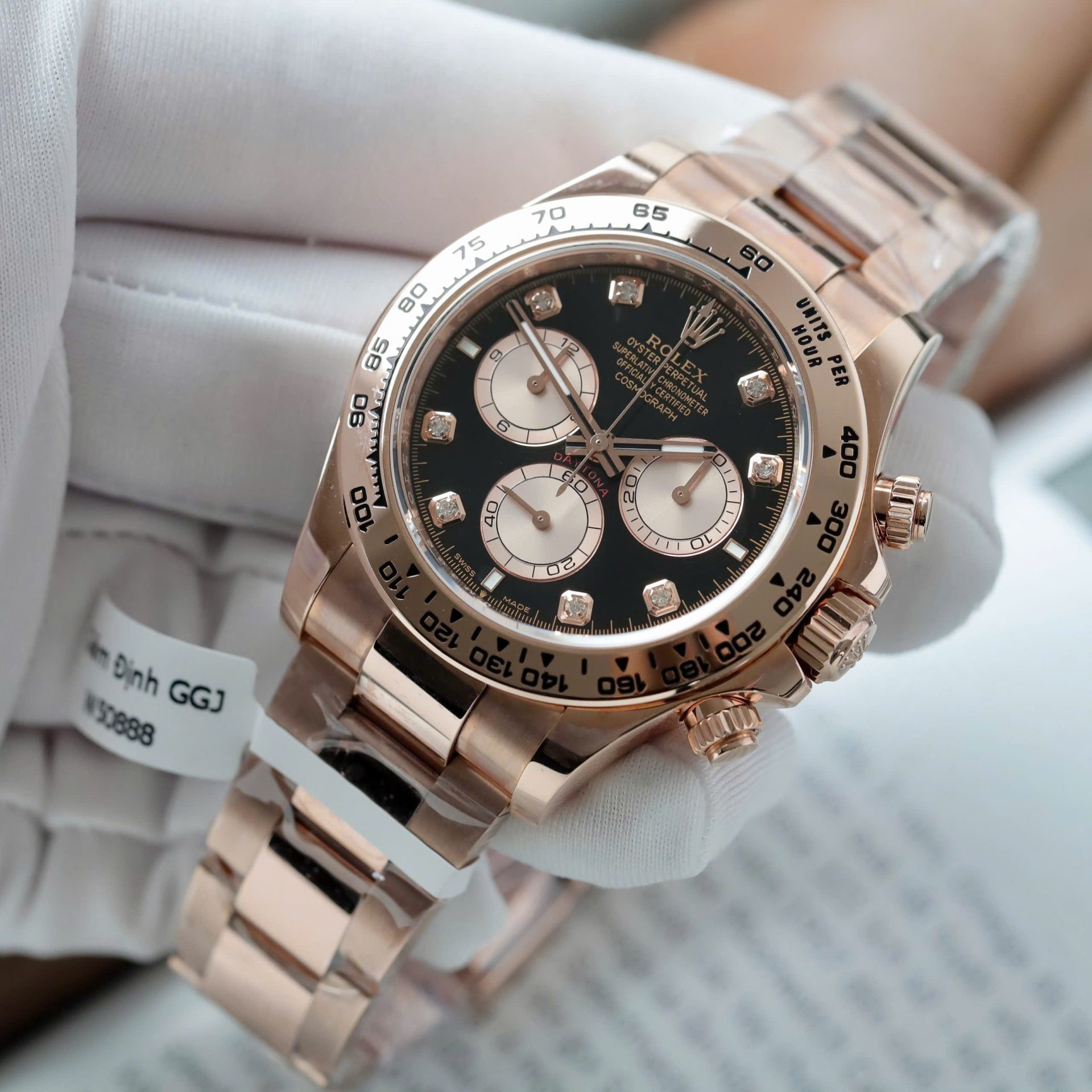 Rolex Daytona RG Plated Black Dial CZ Diamonds 40mm Oyster Super Clone