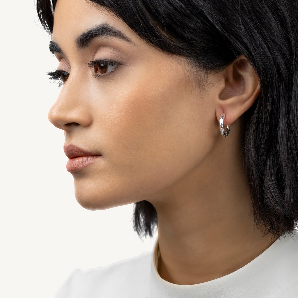 Hadley Lane - Silver Plated Hammer Hoop Earrings
