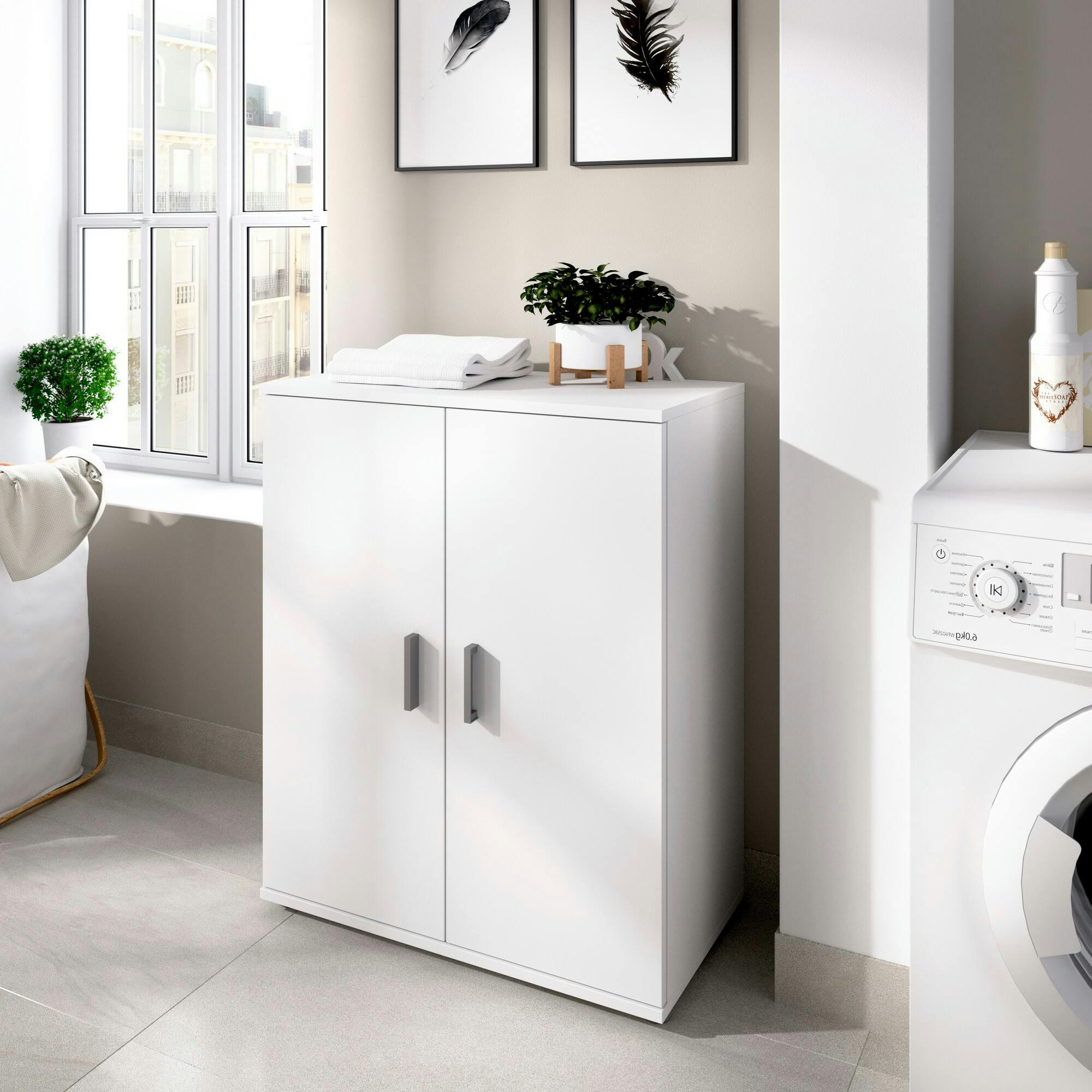 SERLES - Armoire polyvalente effet bois blanc