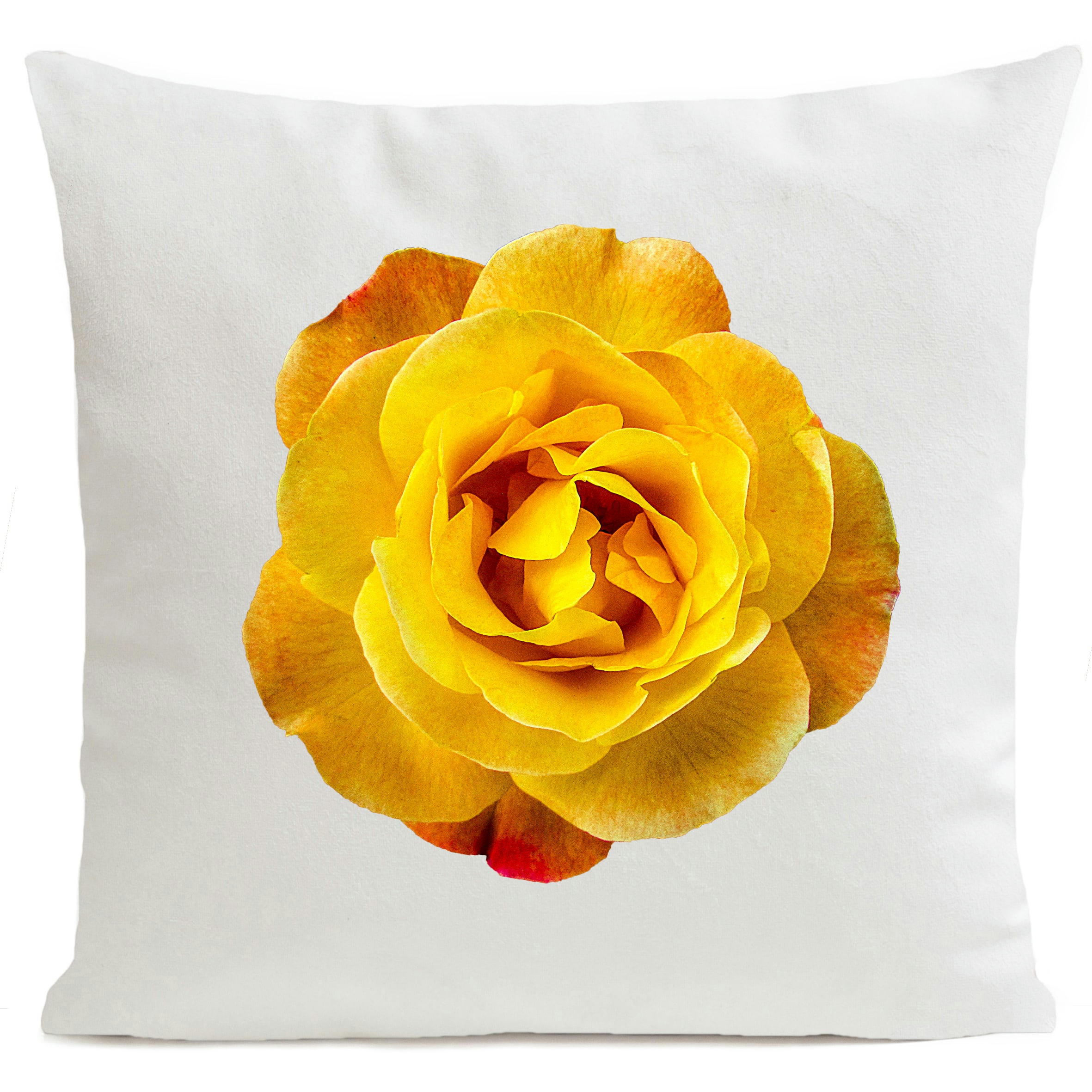 - Coussin floral rose suédine blanc 40x40cm