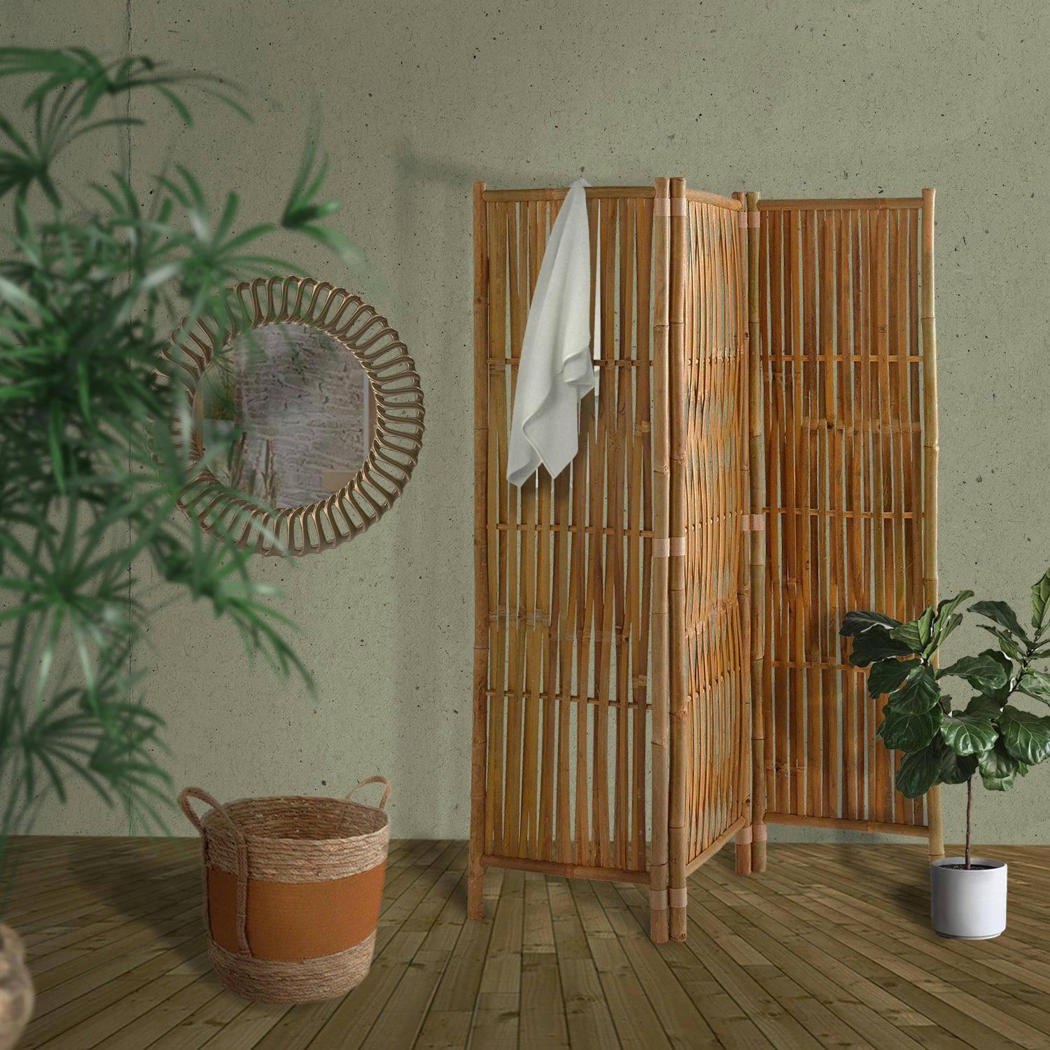- Paravent en bambou naturel 160x139cm
