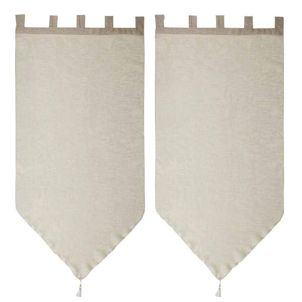 Vitrage à pattes voile uni taupe finition pointe pompon 60x160 cm x2