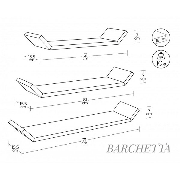 Ensemble de 3 étagères murales Barchetta, pour chambre d'enfant, orange, 71 x 7 x 15,5 cm, 61 x 7 x 15,5 cm et 51 x 7 x 15,5 cm