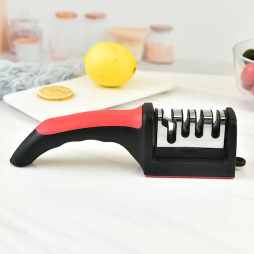 NNEOBA 4-Segment Handheld Knife Sharpener Red Aluminum Alloy