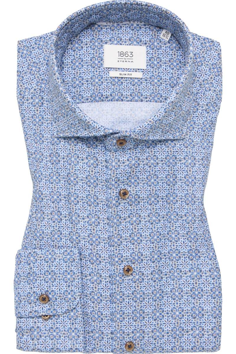 ETERNA 1863 Slim Fit Leinenhemd blau, Bedruckt