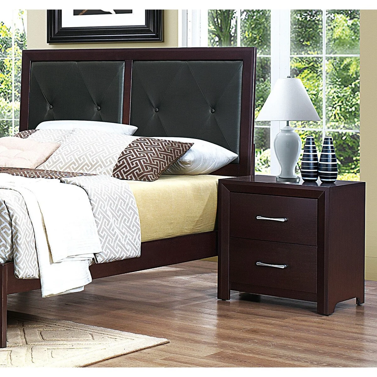 5pc Bedroom Set Espresso Finish Bed Nightstand Dresser Mirror Chest