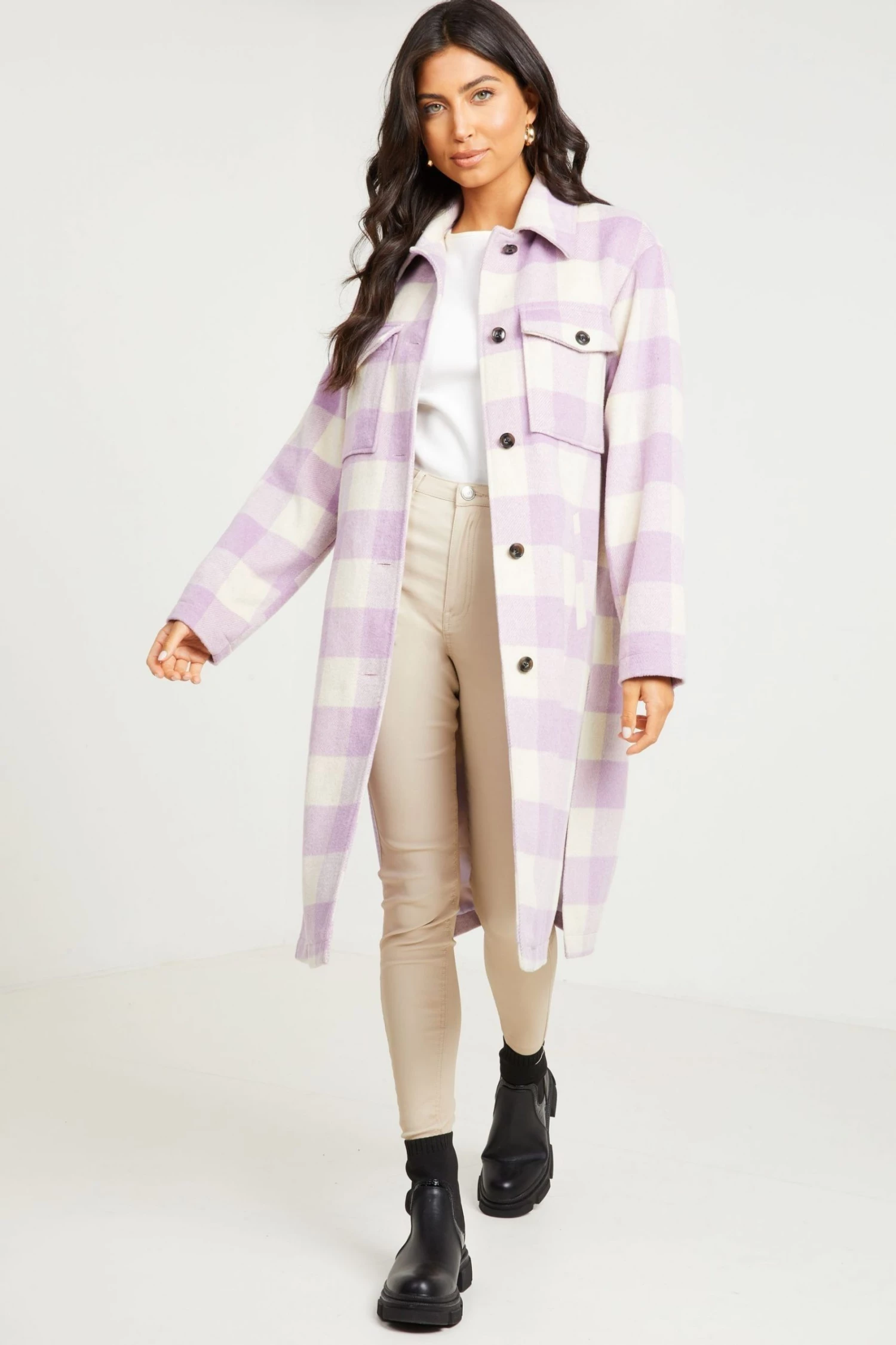Quiz Purple Checked Oversized Shacket