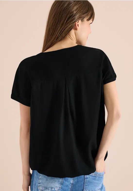 Kurzarm Bluse mit Split Neck
