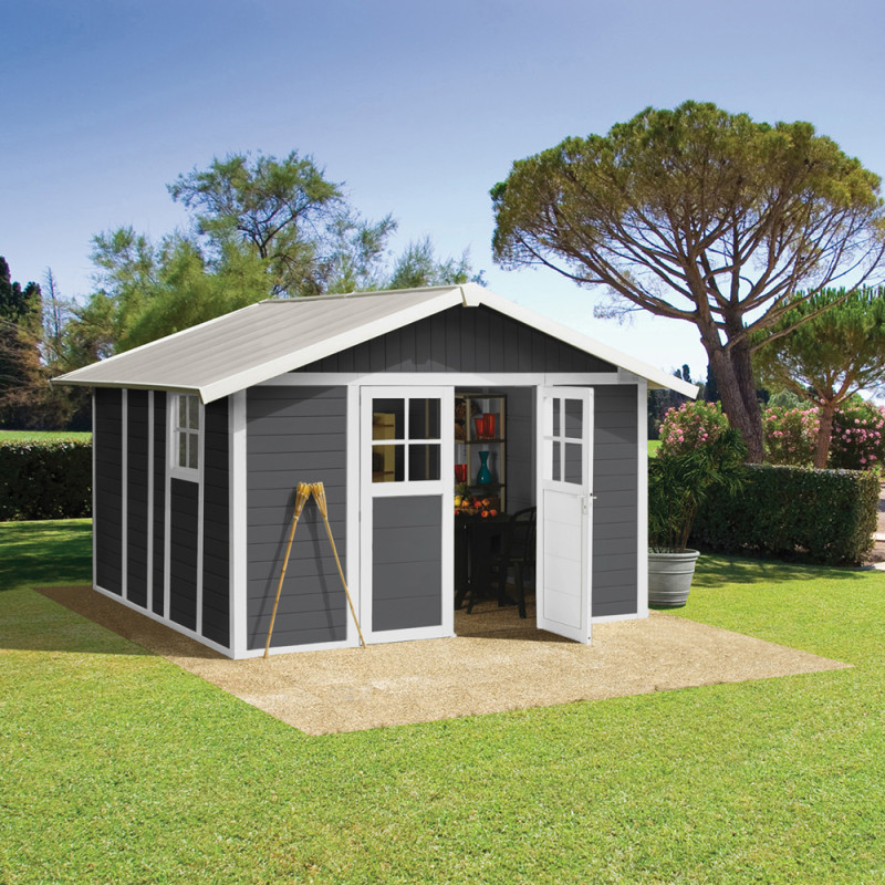 Abri de jardin en PVC gris foncé 3,15 x 3,56 x 2,5 m GROSFILLEX