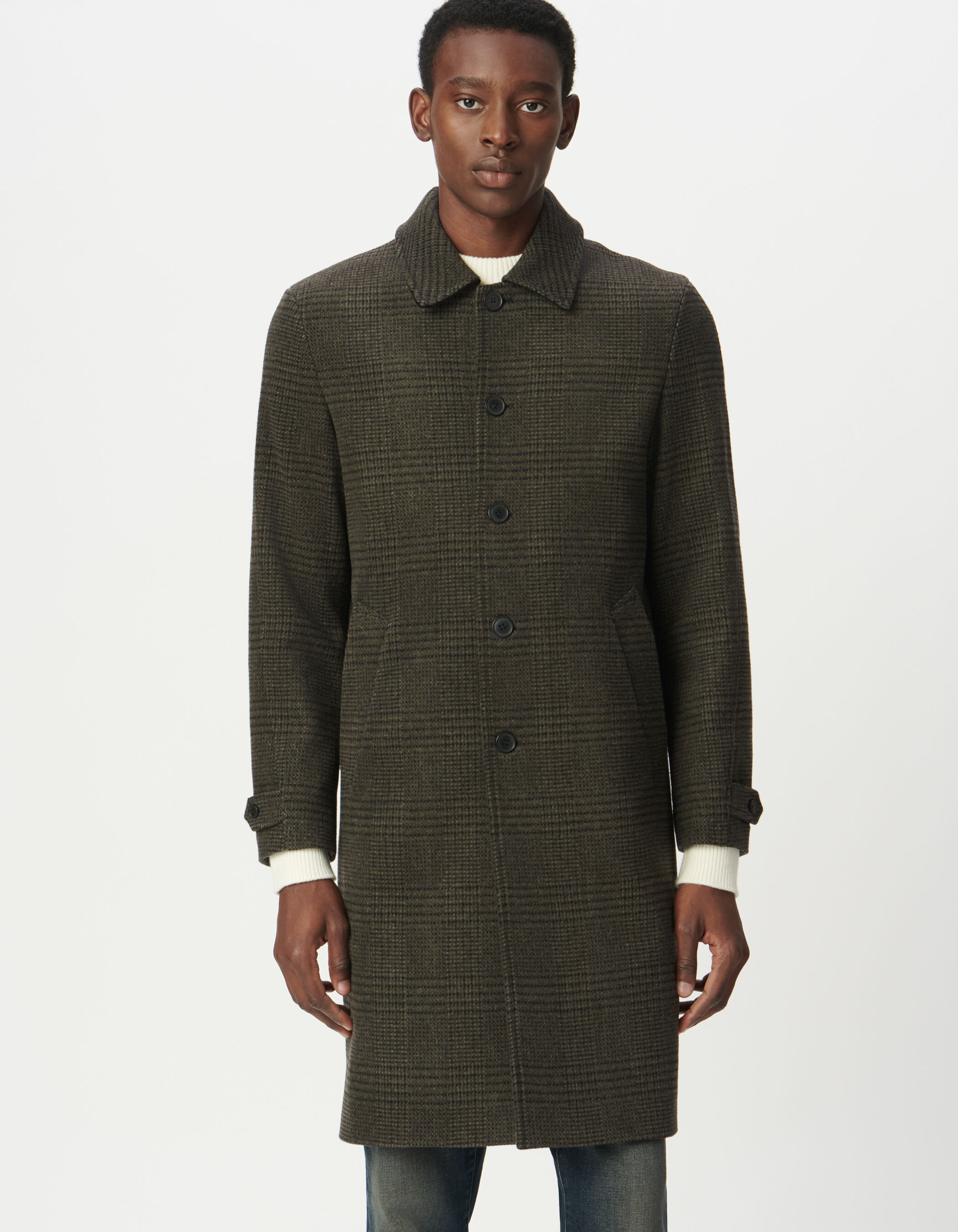 Manteau kaki à motif carreaux Homme