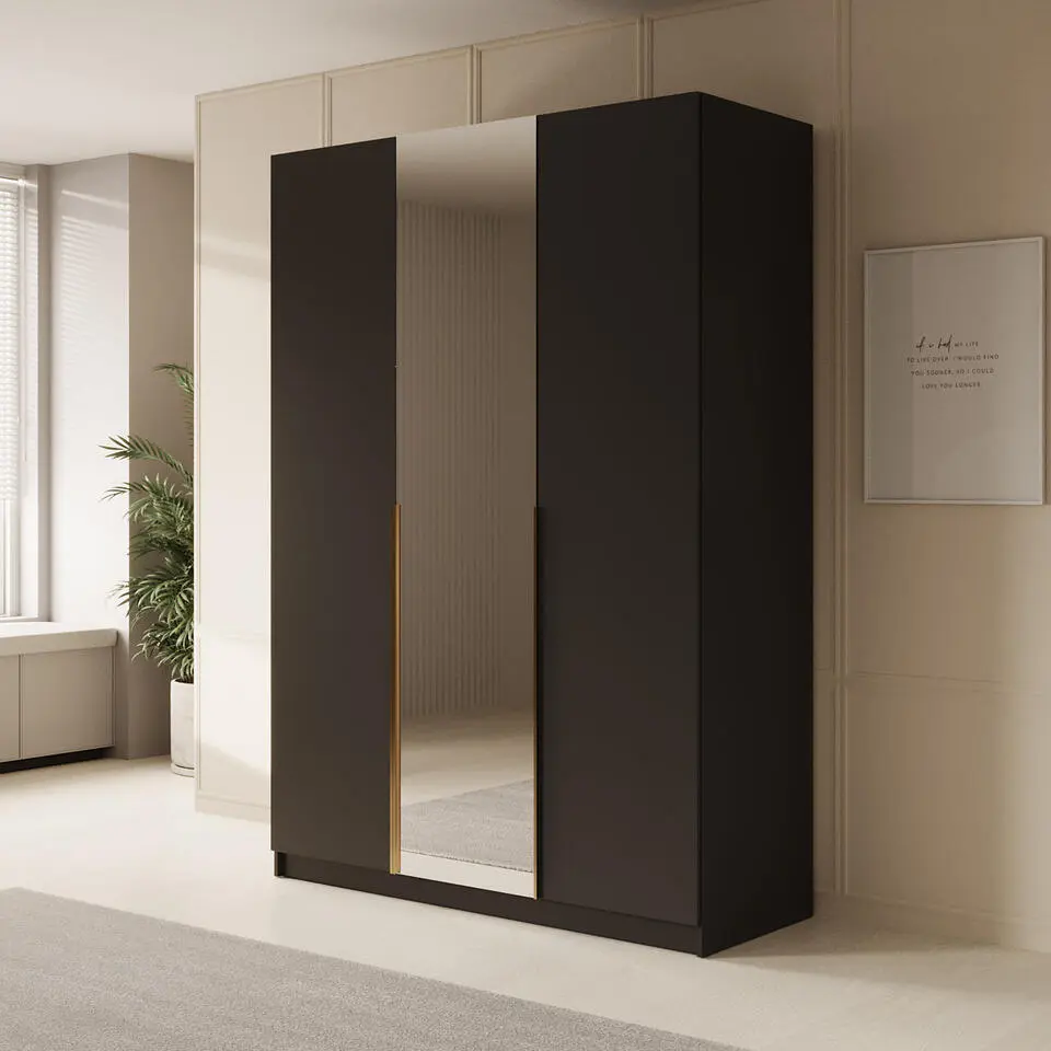 Meubella - Kledingkast Sabre 2 - Zwart - 150 cm - Met spiegel