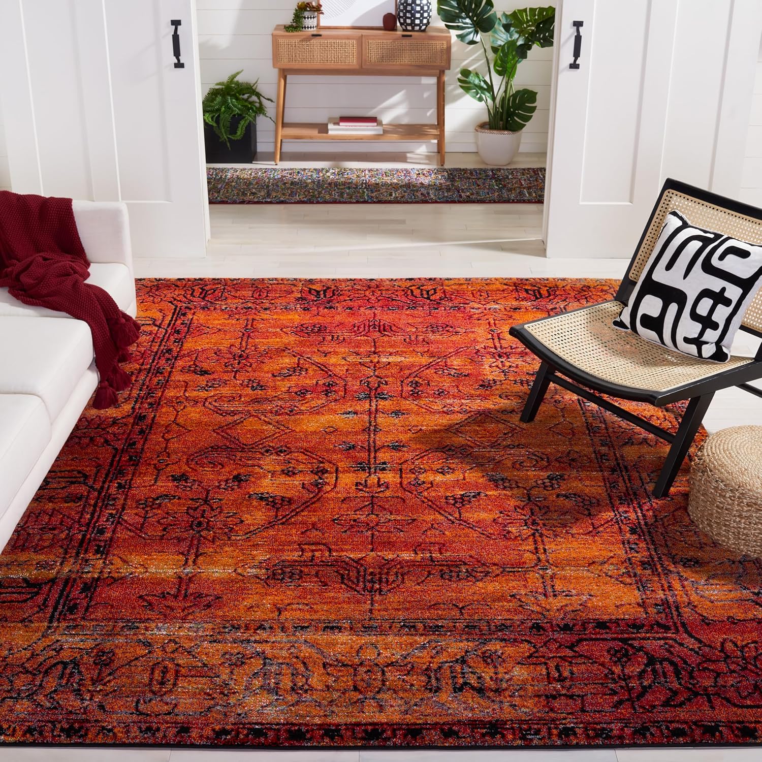 SAFAVIEH Vintage Hamadan Collection Area Rug - 8' x 10', Orange, Oriental Traditional Persian Design, Non-Shedding & Easy Care, Ideal for High Traffic Areas in Living Room, Bedroom (VTH216C)