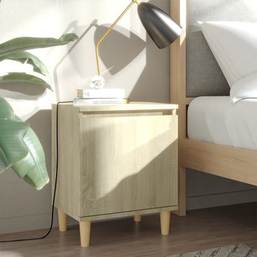 NNEVL Bed Cabinets with Solid Wood Legs 2 pcs Sonoma Oak 40x30x50 cm