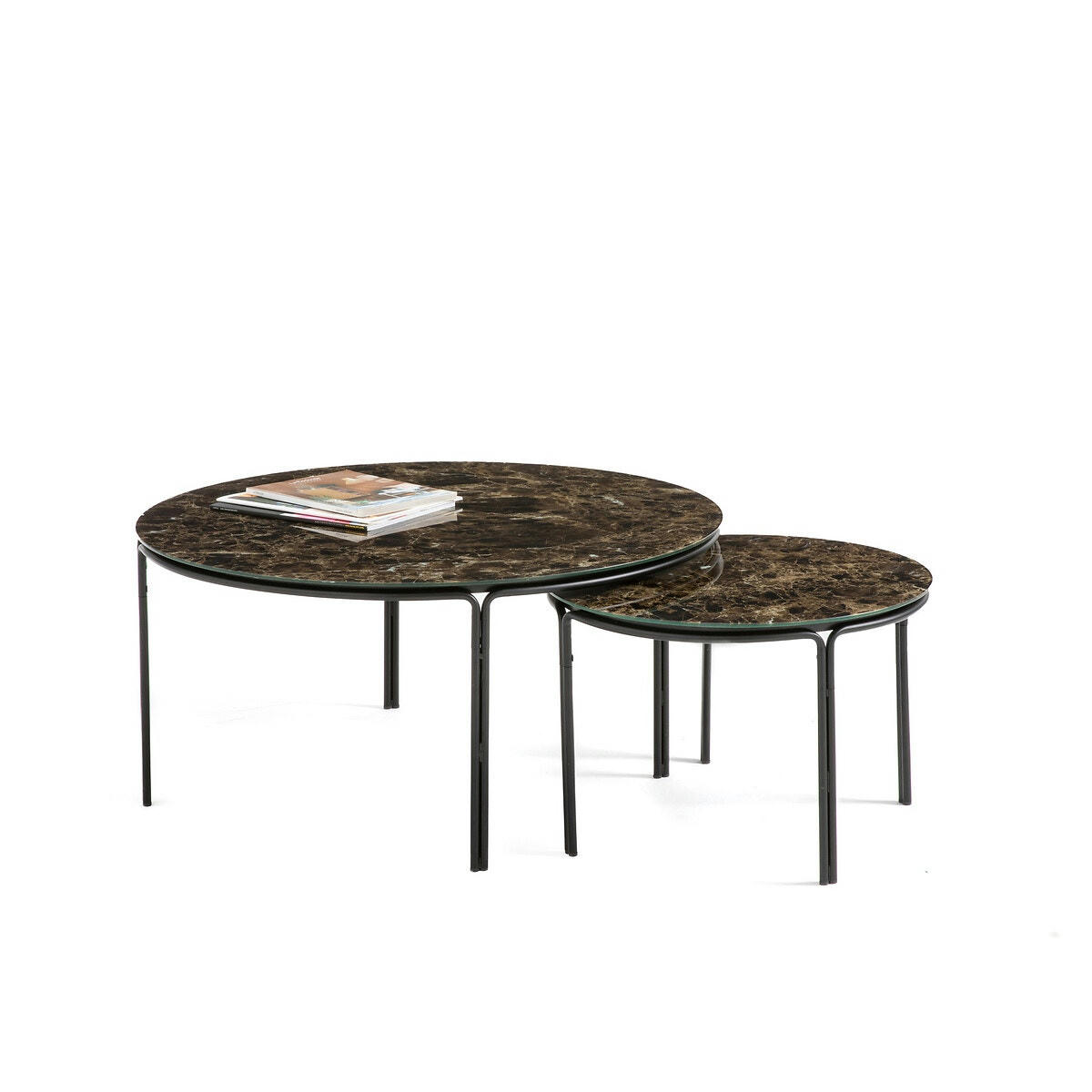 Lot de 2 tables basses rondes effet marbre, Chici