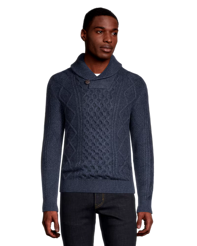 WindRiver Men's Heritage Modern Fit Cable Buttoned Shawl Collar Sweater