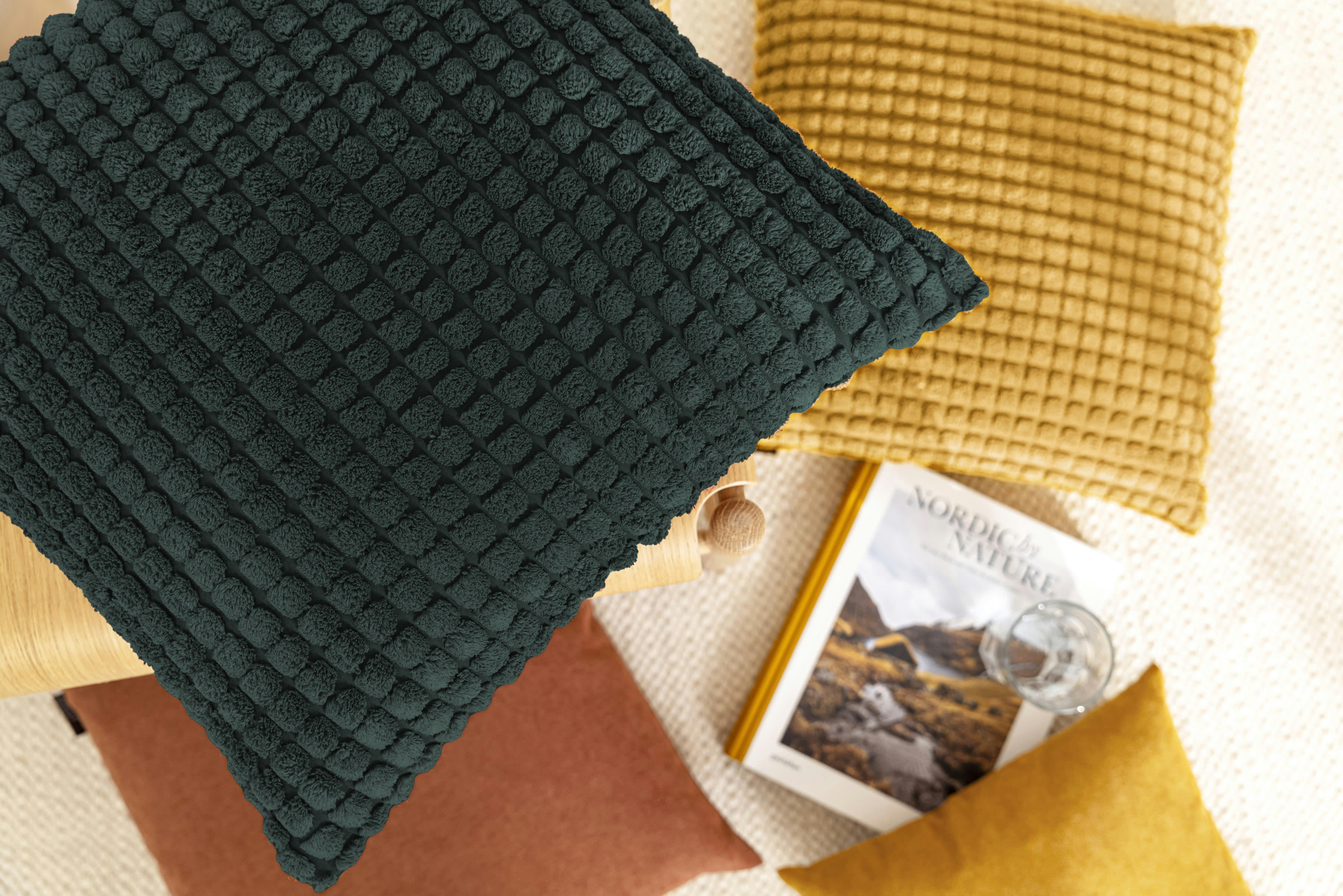 LENOX - Housses de coussin velours toucher doux vert- Lot de 2 - 50x50