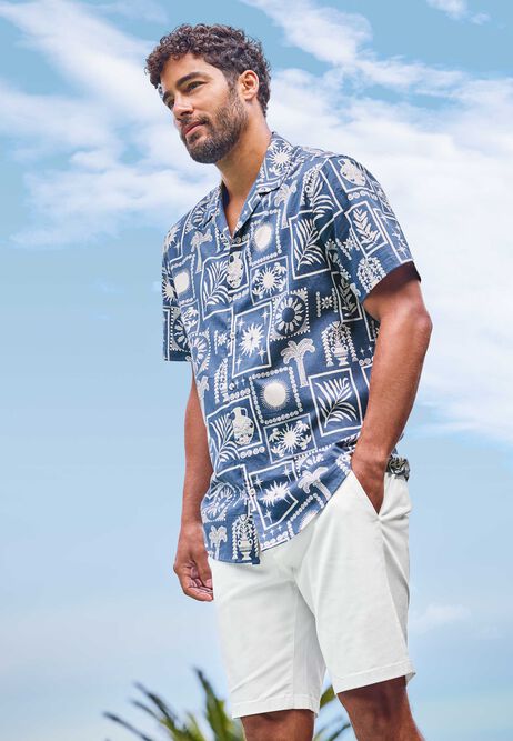 Mens Blue Tile Print Short Sleeve Shirt