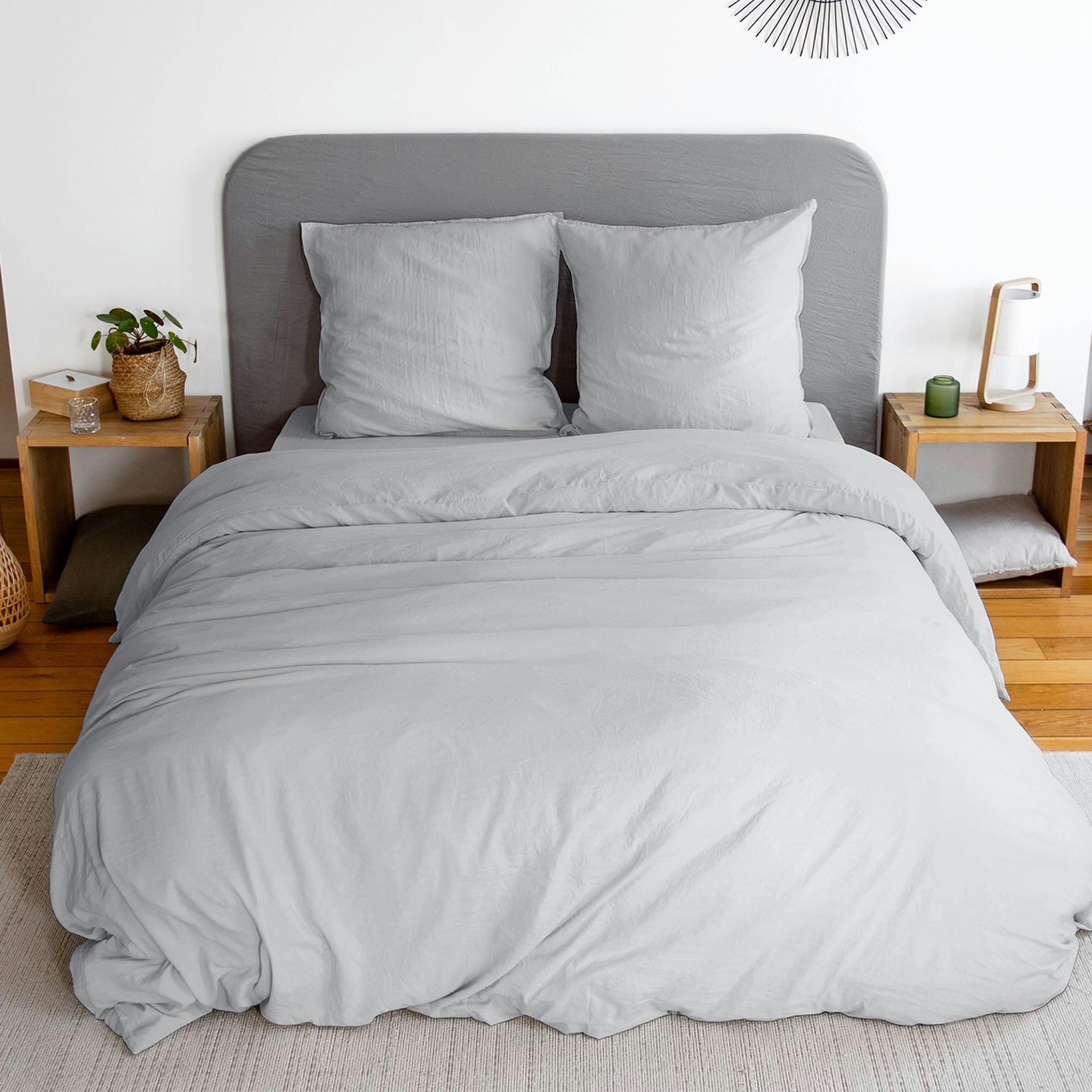 LUNA - Parure de lit microfibre gris perle 240 x 220cm