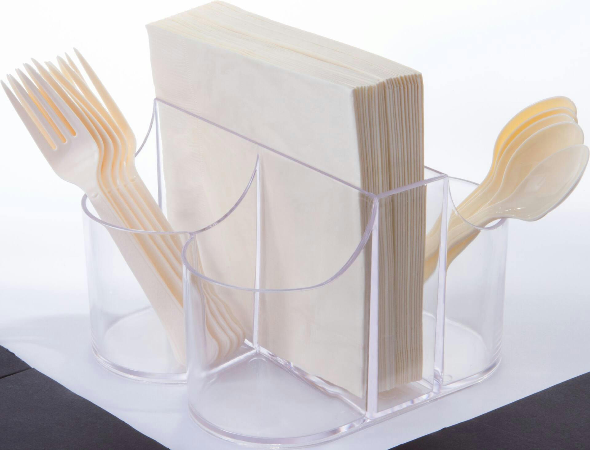 Durable Acrylic Plastic Cutlery Set & Napkin Caddy Holder Clear, 7.5-in, for Wedding/Baby Shower/Birthday Party/Engagement Party