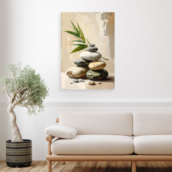 Obraz do salonu sypialni, Kamienie zen spa liście bambusa 20x30