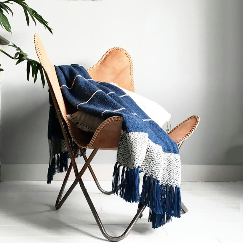 BERBER - Plaid bleu foncé 125x150