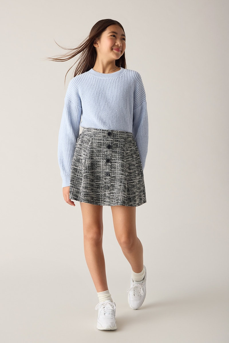 Hello Franki Button Front Tweed Skirt for girls