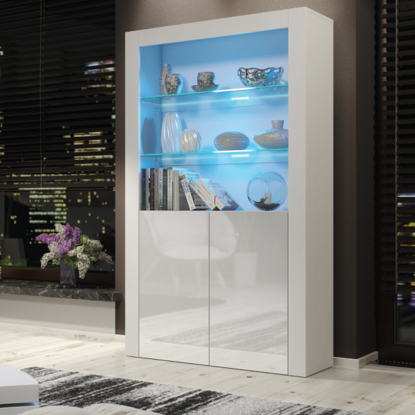 Witryna 170cm ONE FURNITURE - Biały Laminat & Połysk Drzwi
