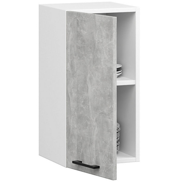Meuble de cuisine suspendue : 1 porte, 2 étagères, blanc / béton, 40 x 58 x 30 cm
