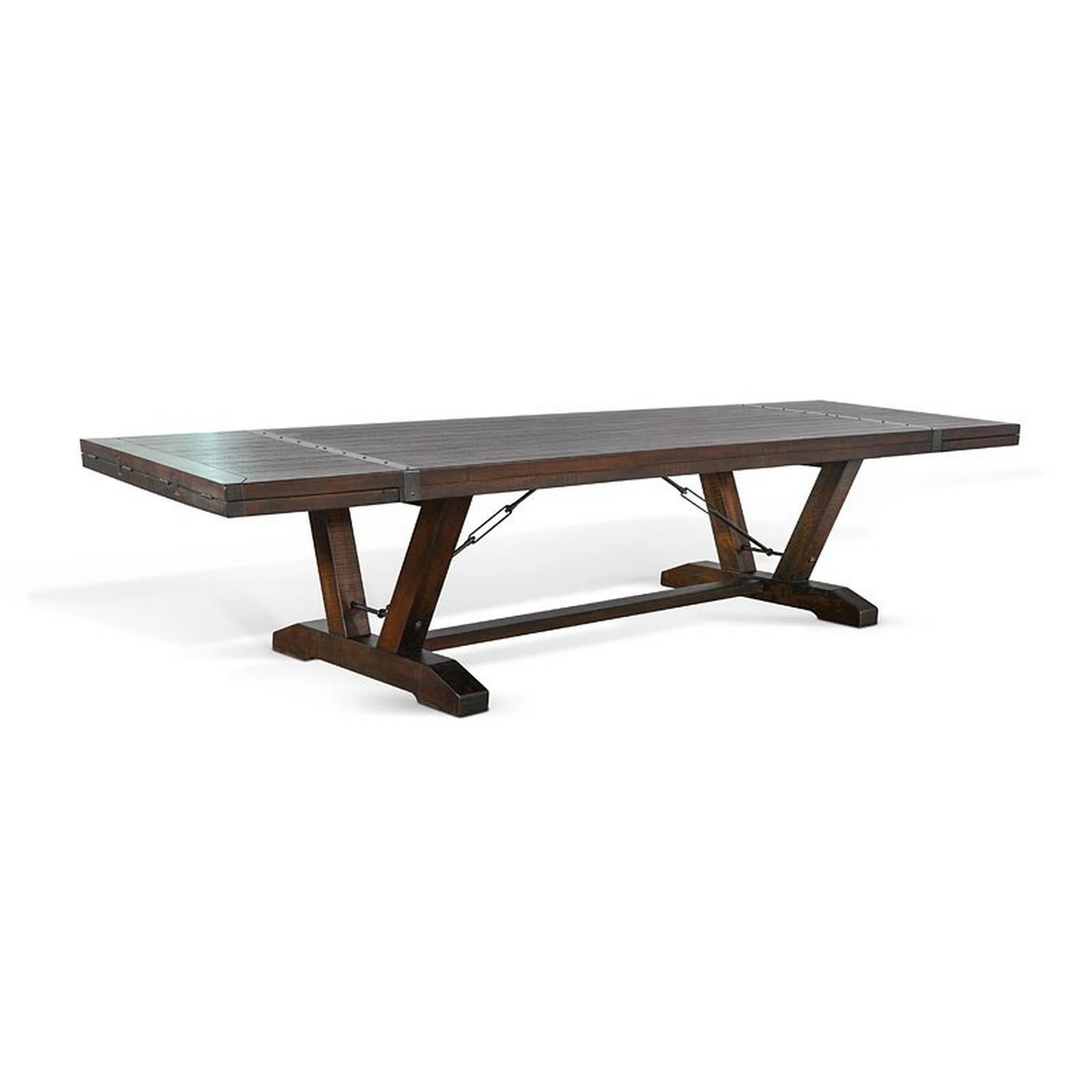 Flint Extendable Dining Table, 108-140 Inch, 2 Folding Leaves, Brown