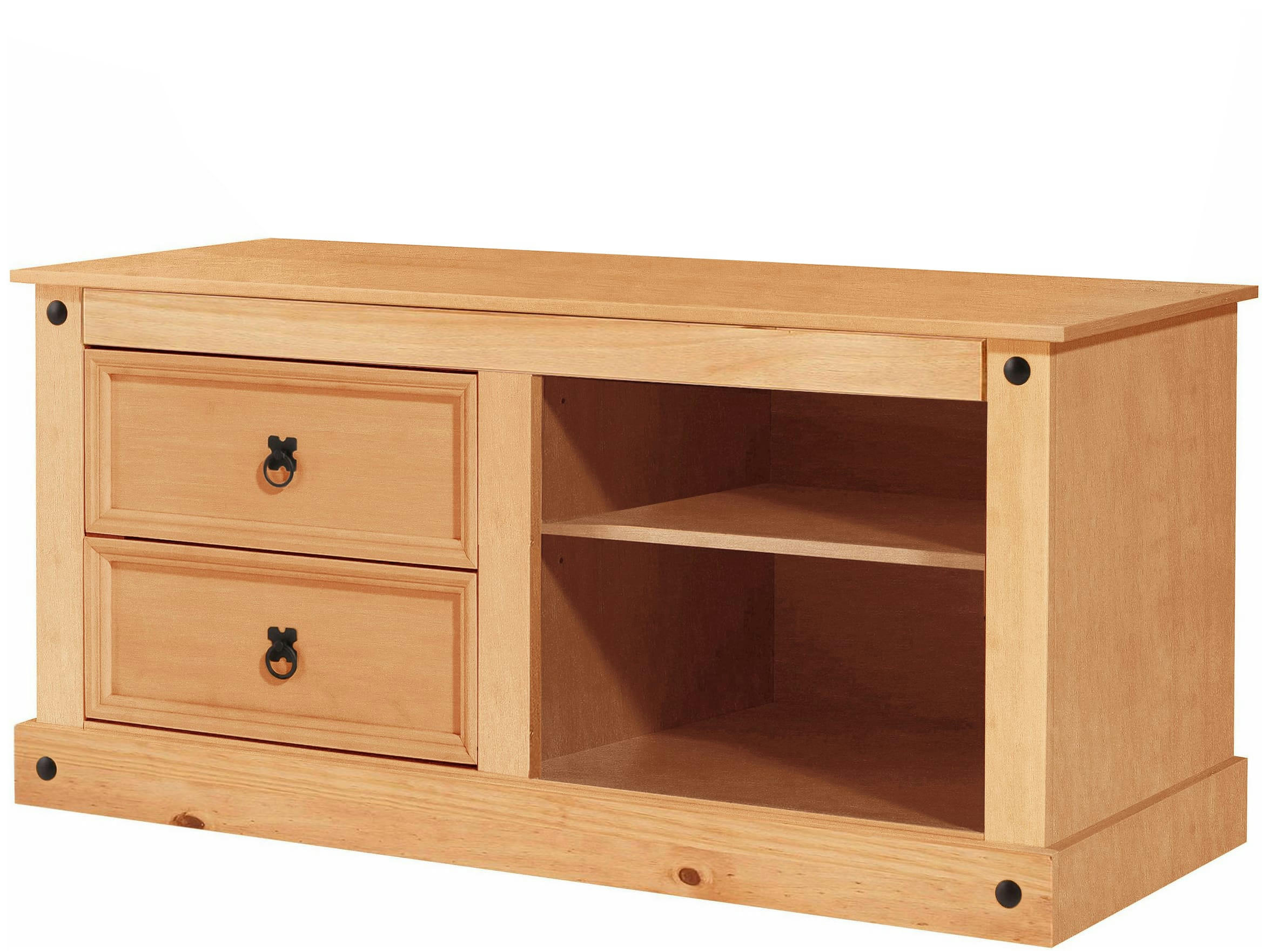 MEXICO - Meuble TV avec 2 tiroirs et 2 compartiments ouverts en pin nature