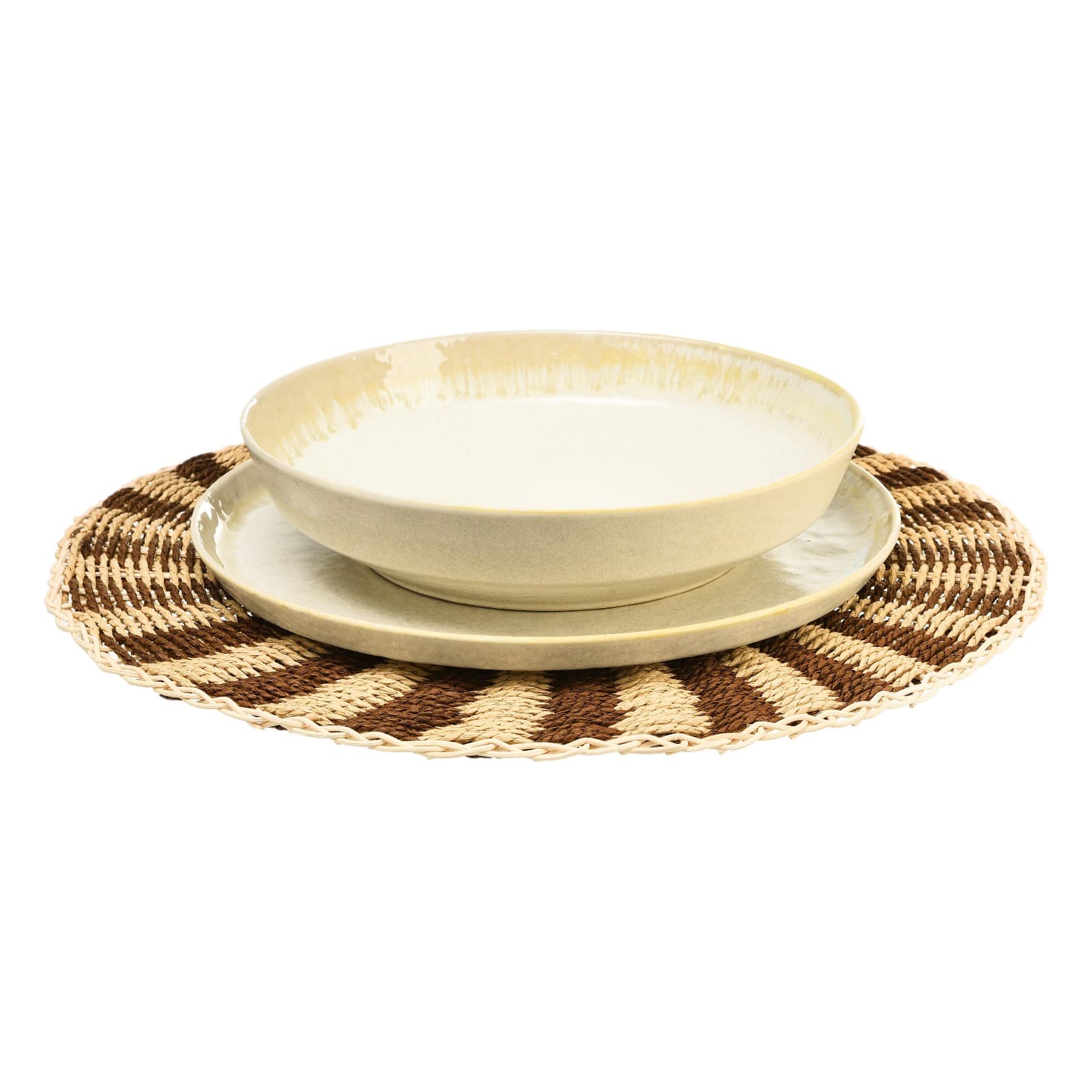 Geschirr-Set Yora mit Tischset Stroke Beige, 3 -tlg.