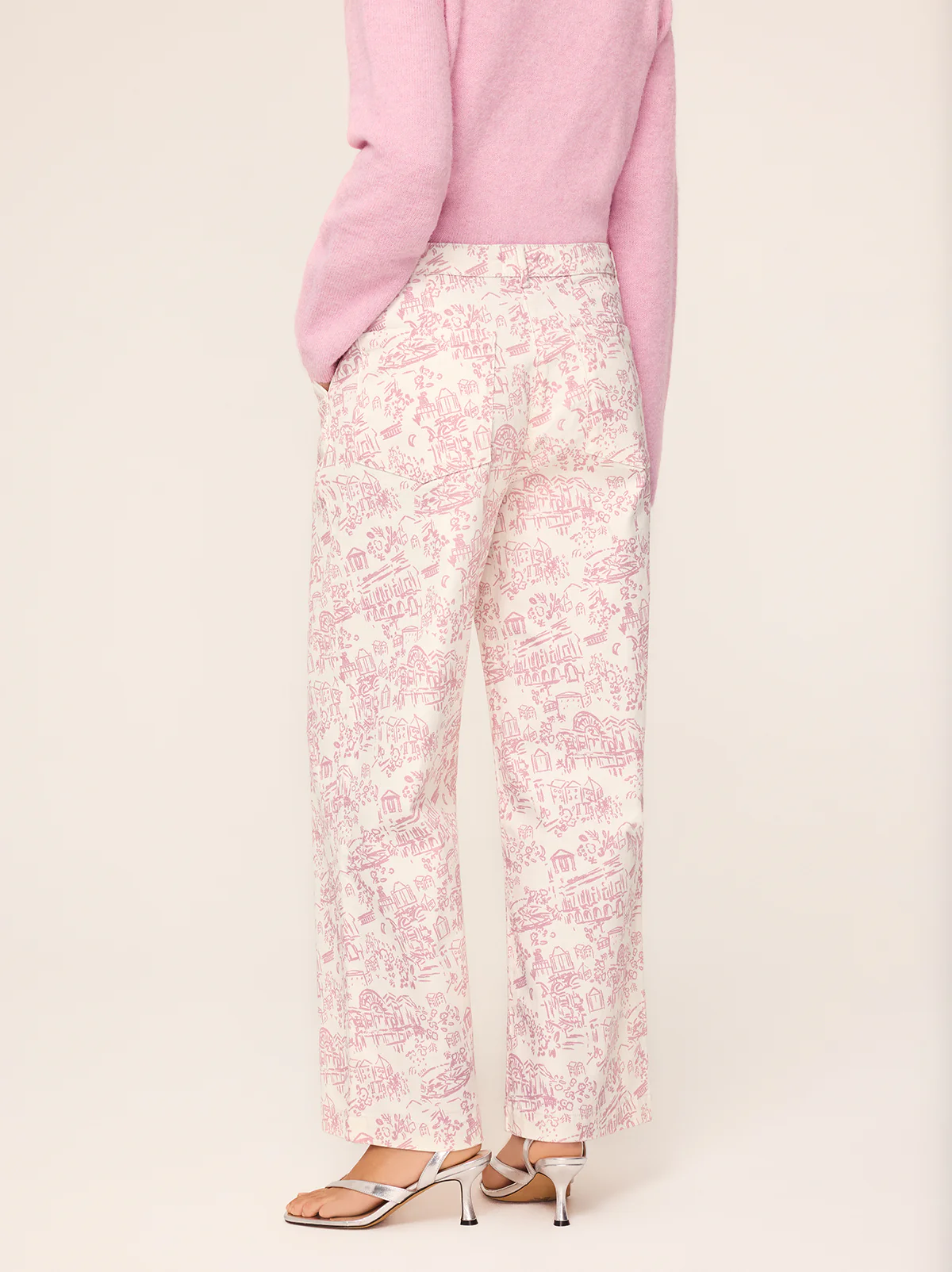 Remi Pink Theatre Print Denim Trousers