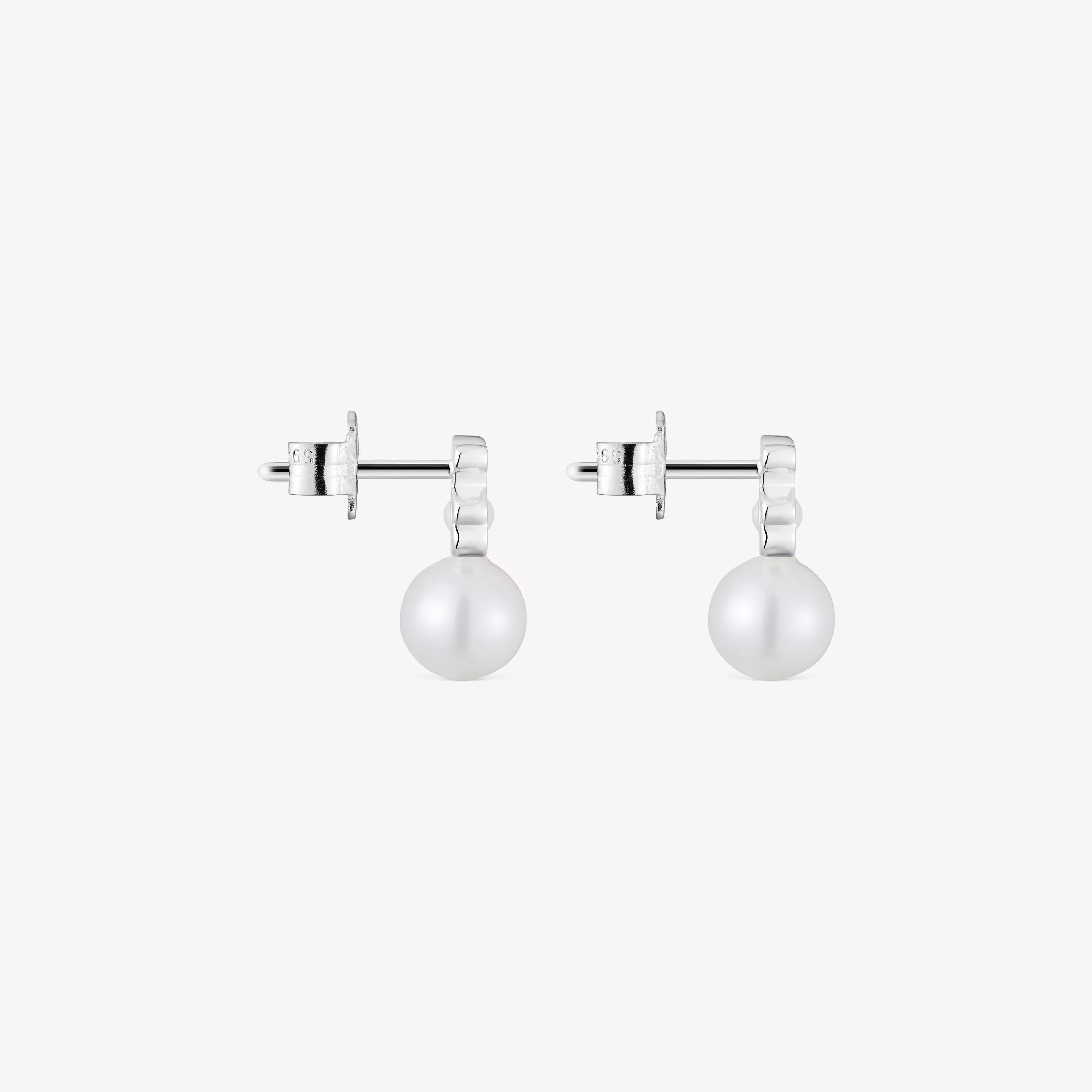 Pendientes pequeños oso de plata con perlas cultivadas I-Bear