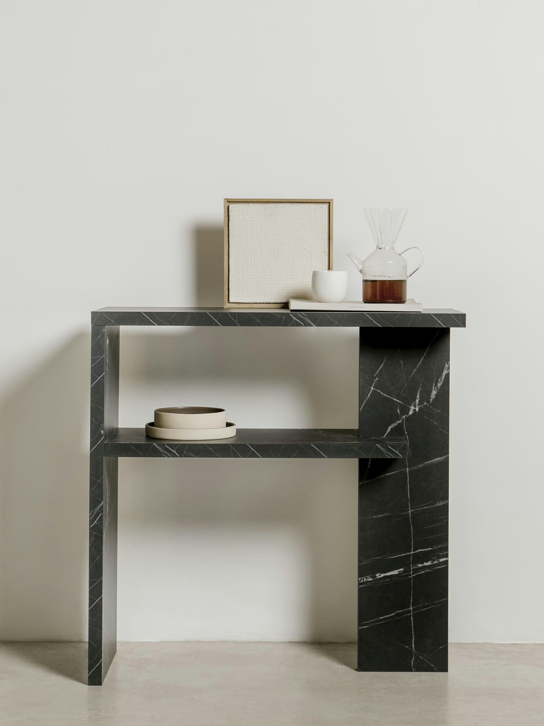 DANTE - Console étagère effet marbre noir 80cm