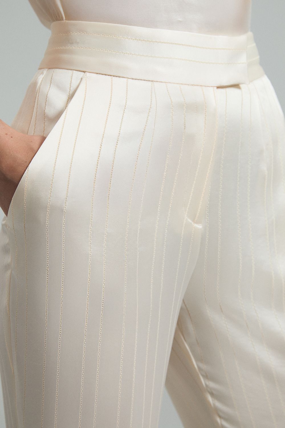 KarenMillen Premium Satin Pinstripe Tailored Straight Leg Trouser
