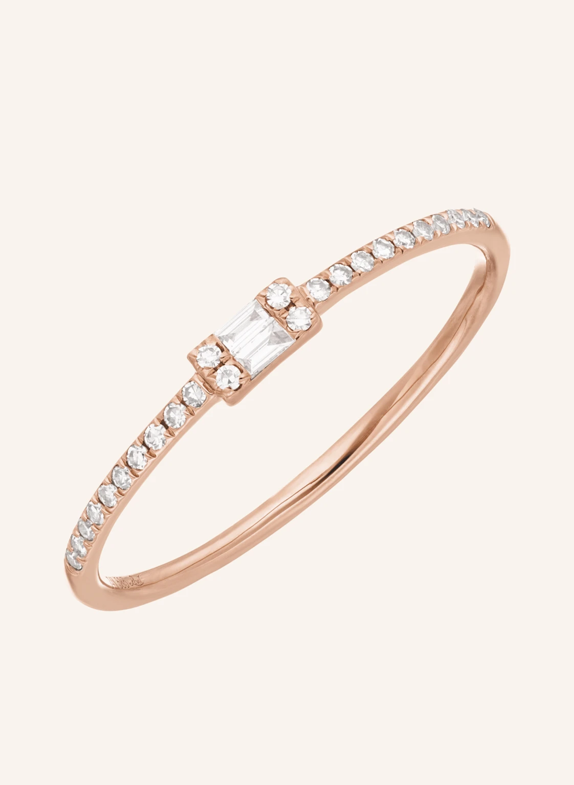 Leaf Ring TINY BAQUETTE aus 14 Karat Roségold mit Diamanten