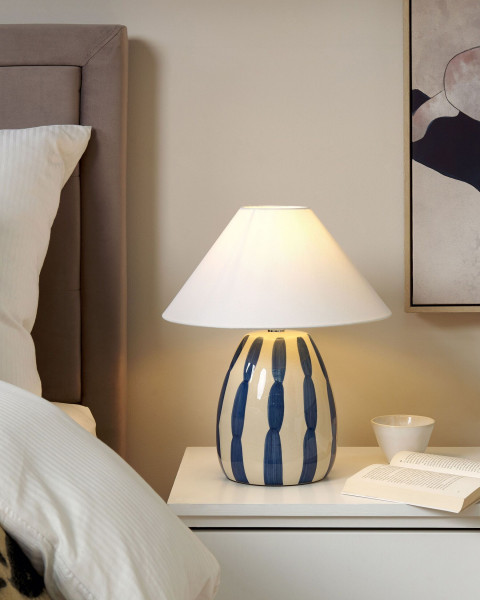 Lampa stołowa nocna ceramiczna beżowo-niebieska