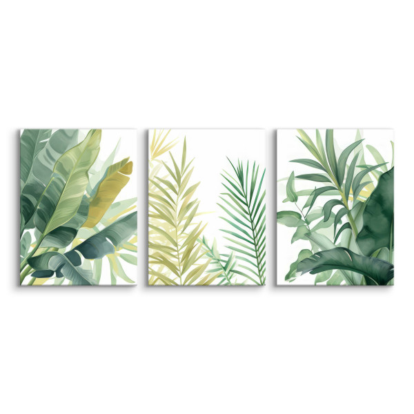 3x Obraz Set Tropikalne Liście Bananowe Rośliny 30x40cm