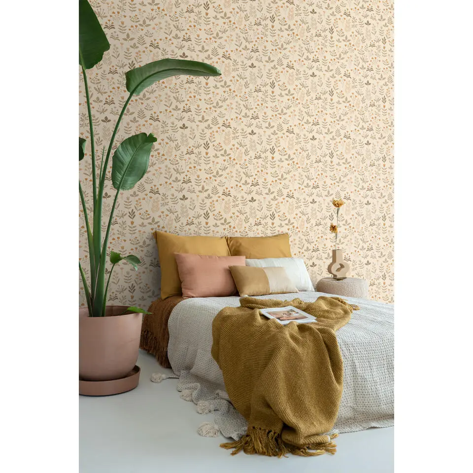 ESTAhome behang veldbloemen warm beige - 50 x 900 cm