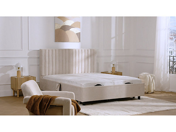 Lit électrique de relaxation déco tout plots   matelas mémoire de forme - 2 x 70 x 190 cm - Tissu - Gris - SASORA de YSMéE