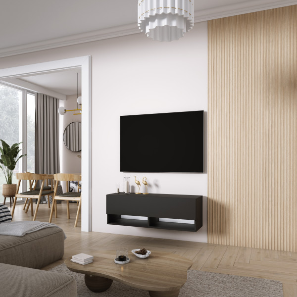 Szafka RTV Czarny LED biały, 100 × 32 × 34 cm