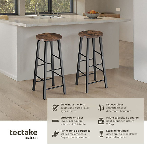 Lot de tabourets de bar style industriel en Bois et acier