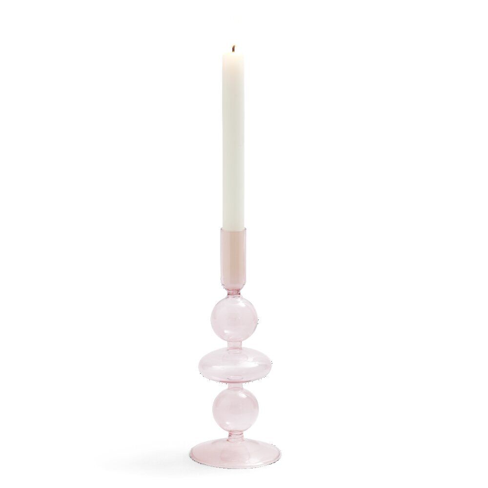 Bougeoir chandelier verre rose clair Ø8,7xH21,5cm