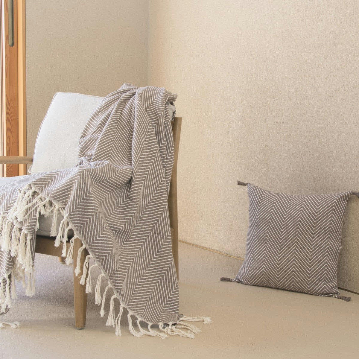 AMSTERDAM - Plaid coton  160x250 taupe