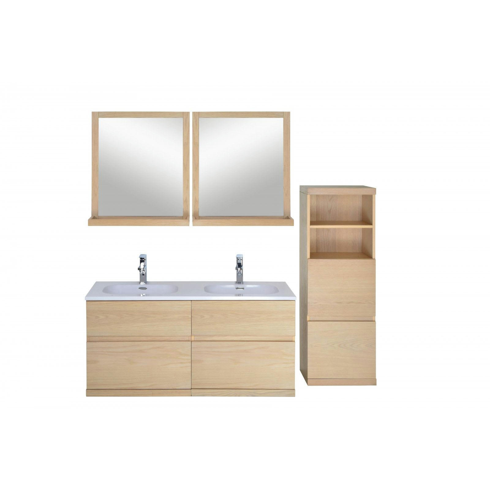 ENIO - Meuble sous vasque chêne avec plan résine  120cm + miroir + colonne