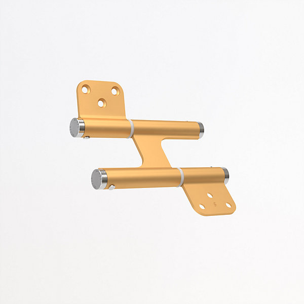 Charnière va et vient à ressort, 120X35 mm, mouvement 180 degrés, en aluminum anodisée or, posée totalement en applique,